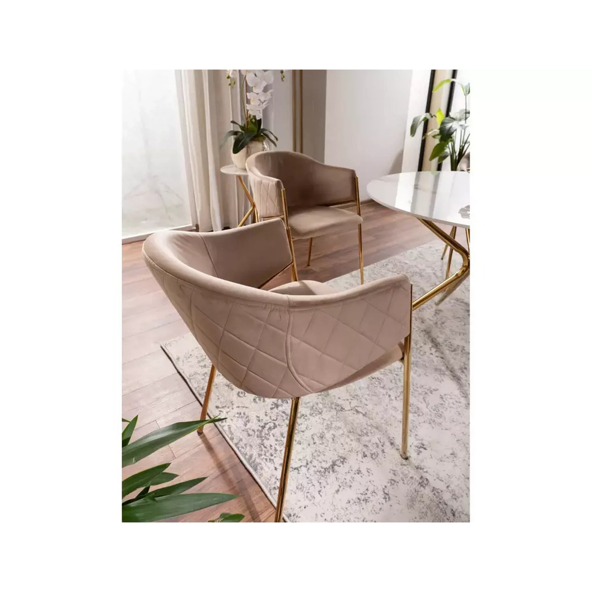 Scaun de living modern BONO, bej/auriu, stofa catifelata/metal, 55x44x77 cm