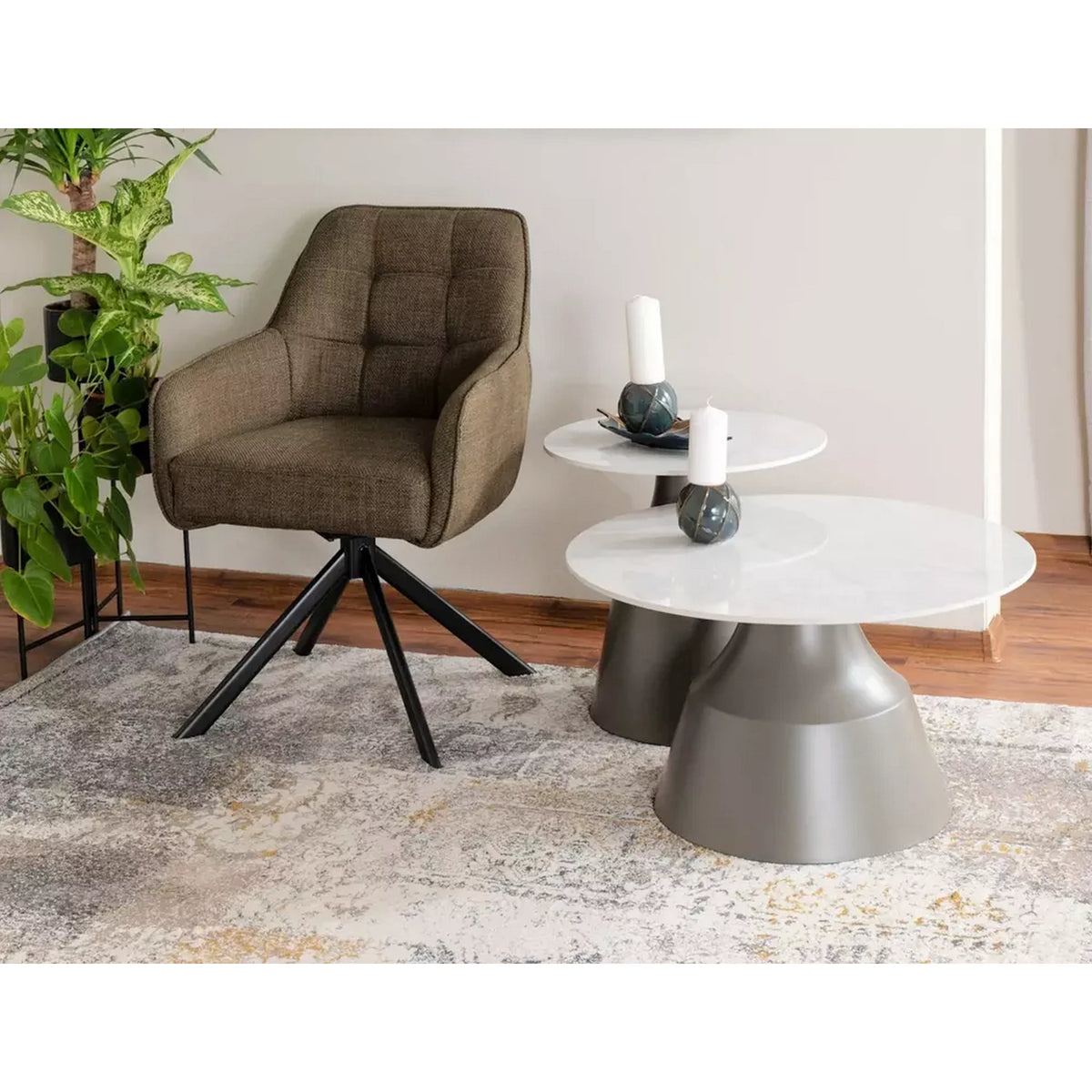 Set 2 masute ITAKA, alb/gri, ceramica/metal