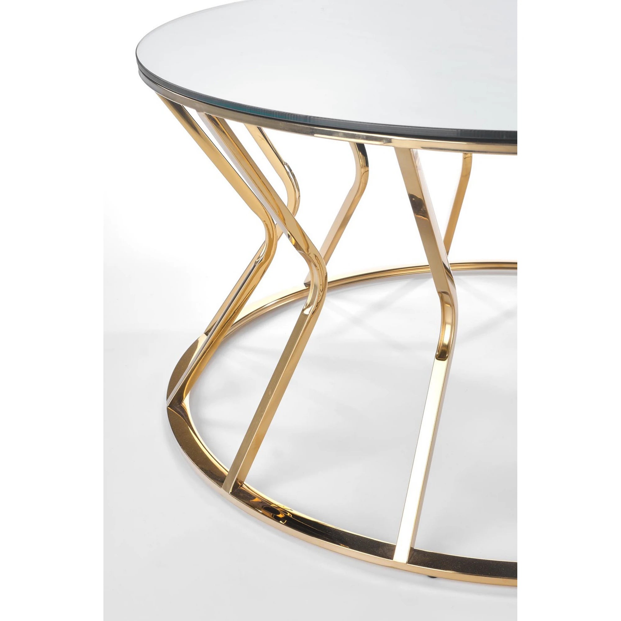 Masuta cafea AFINA, oglinda/auriu, sticla/otel, 90x90x46 cm