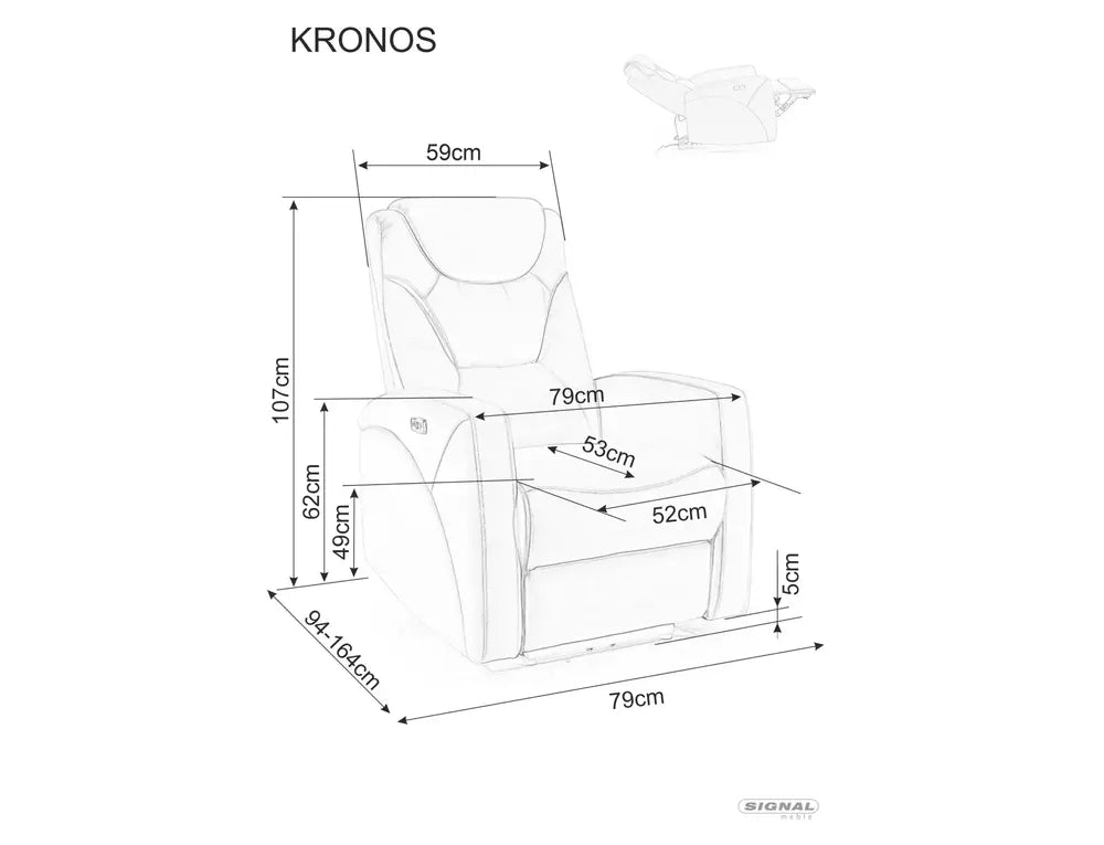 Fotoliu recliner KRONOS, stofa catifelata bej- Bluvel 40, 79x94/159x107 cm