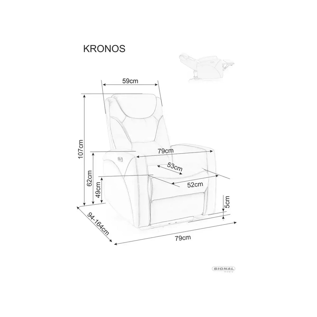 Fotoliu recliner KRONOS, stofa catifelata bej- Bluvel 40, 79x94/159x107 cm