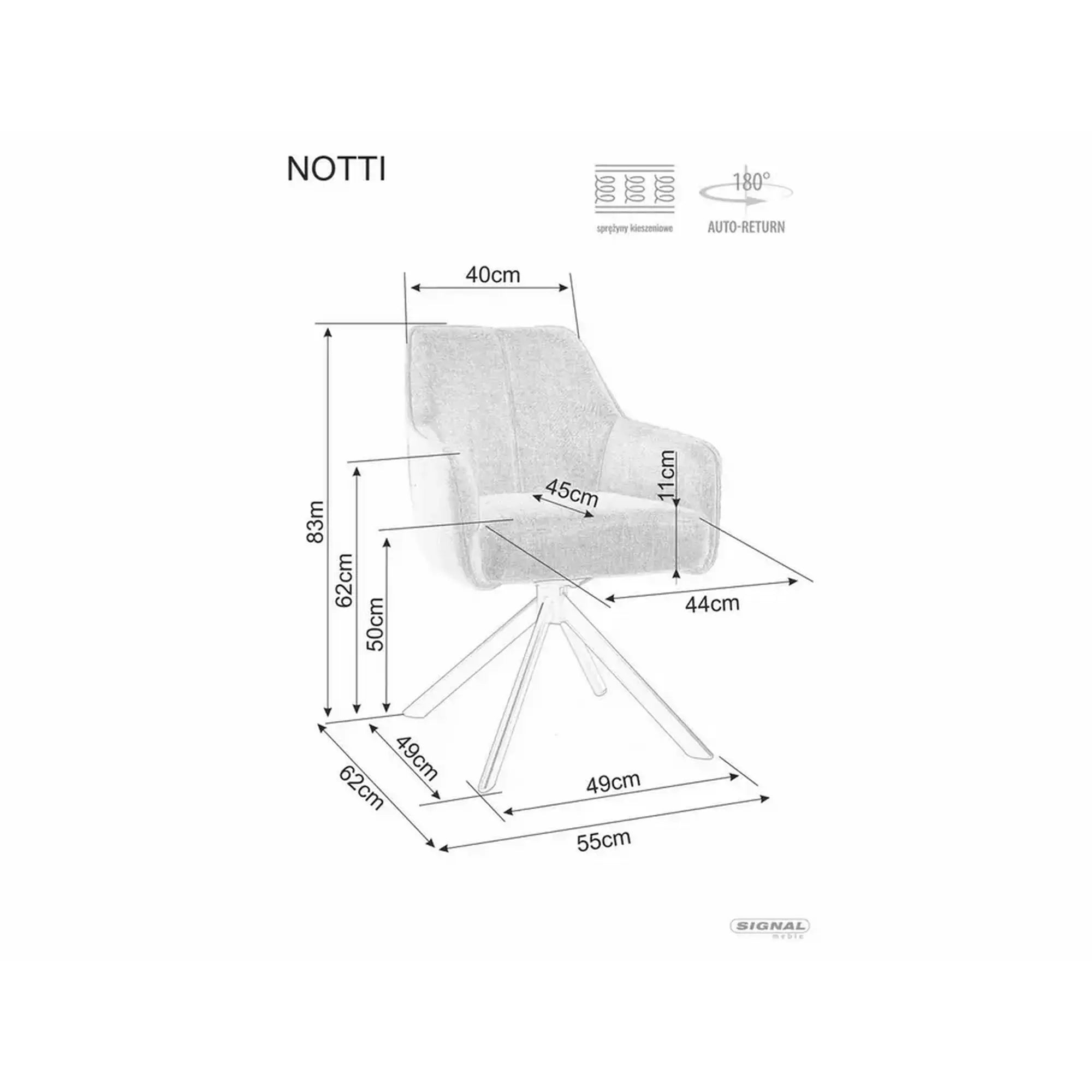 Scaun NOTTI, bej/negru, stofa/metal, 55x45x83 cm