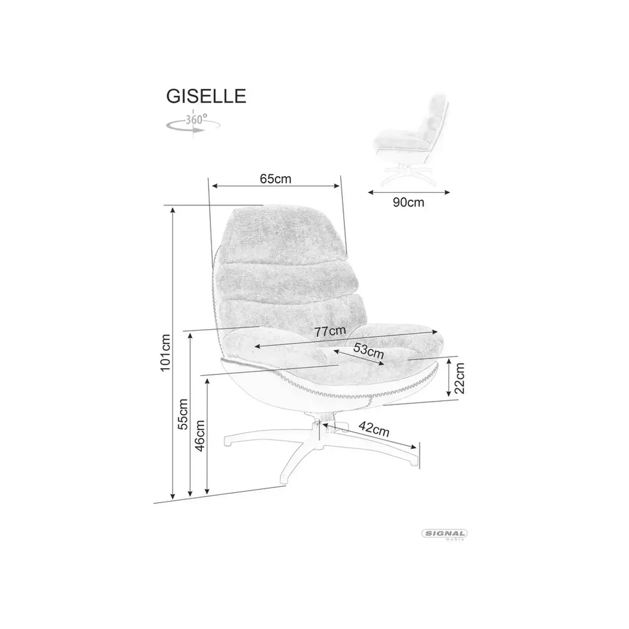 Fotoliu rotativ GISELLE, roz/bej, stofa clasica/piele ecologica/metal, 77x90x101 cm