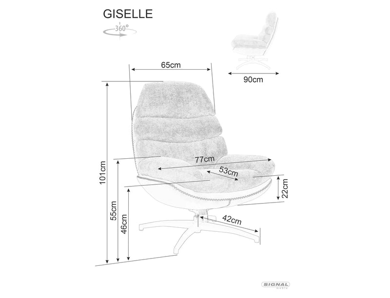 Fotoliu rotativ GISELLE, gri, stofa/piele ecologica/metal, 77x90x101 cm