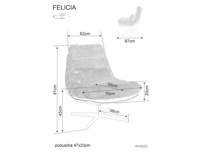 Fotoliu rotativ FELICIA, stofa clasica gri inchis - Raven 18/piele ecologica, 79x87x91 cm