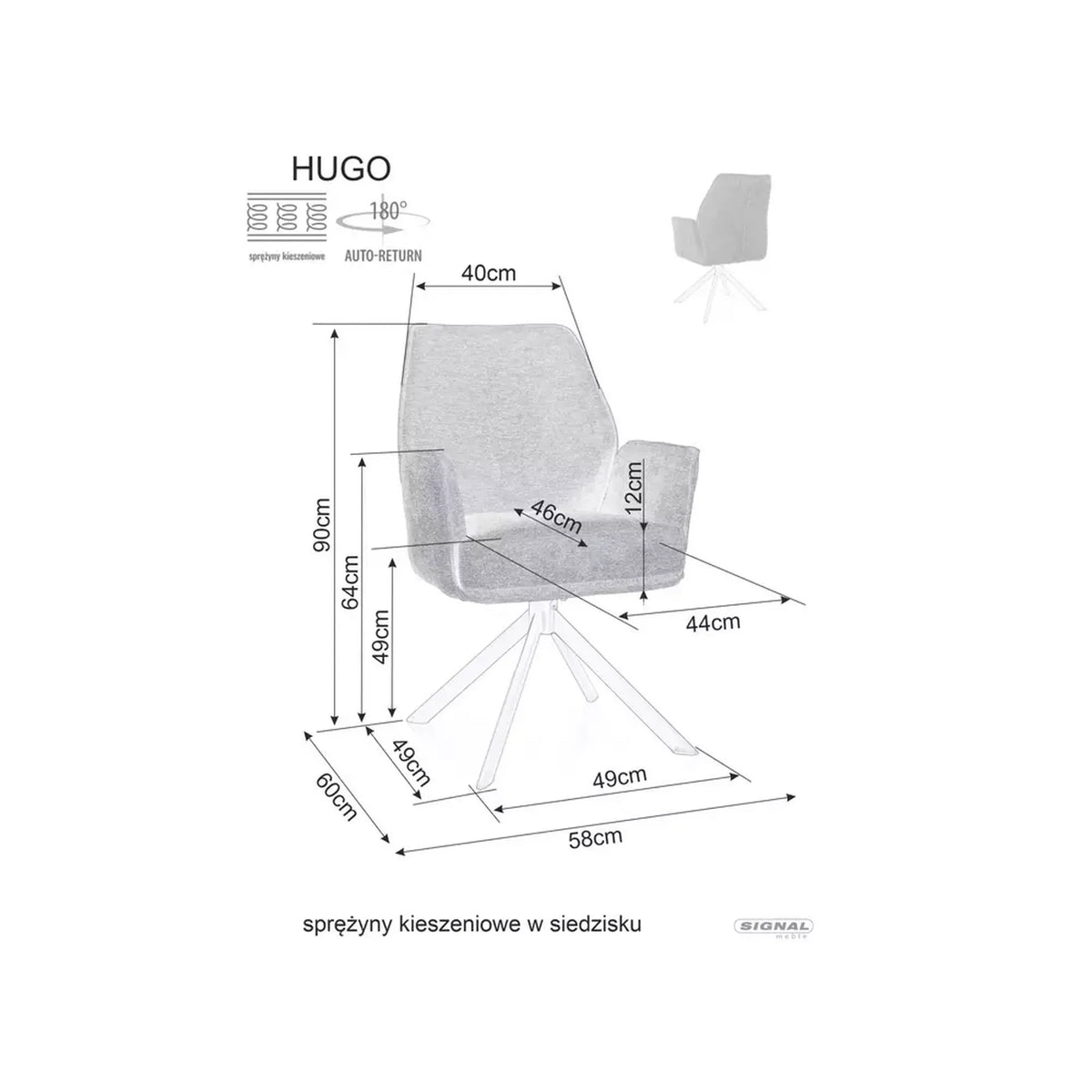 Scaun rotativ HUGO, bej/negru, stofa clasica/metal, 58x46x90 cm