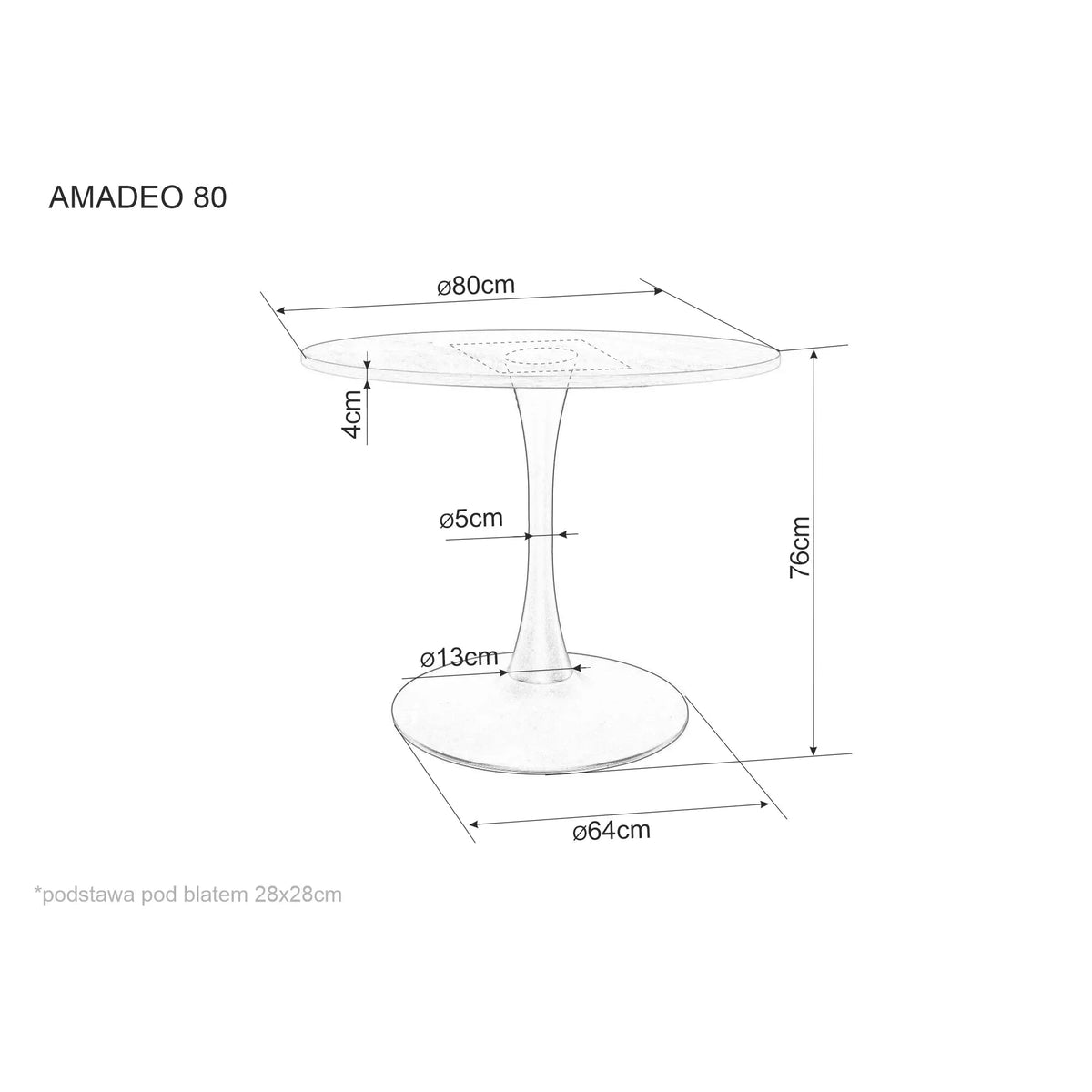 Masa rotunda lemn bucatarie AMADEO, nuc/negru, 80x80x76 cm