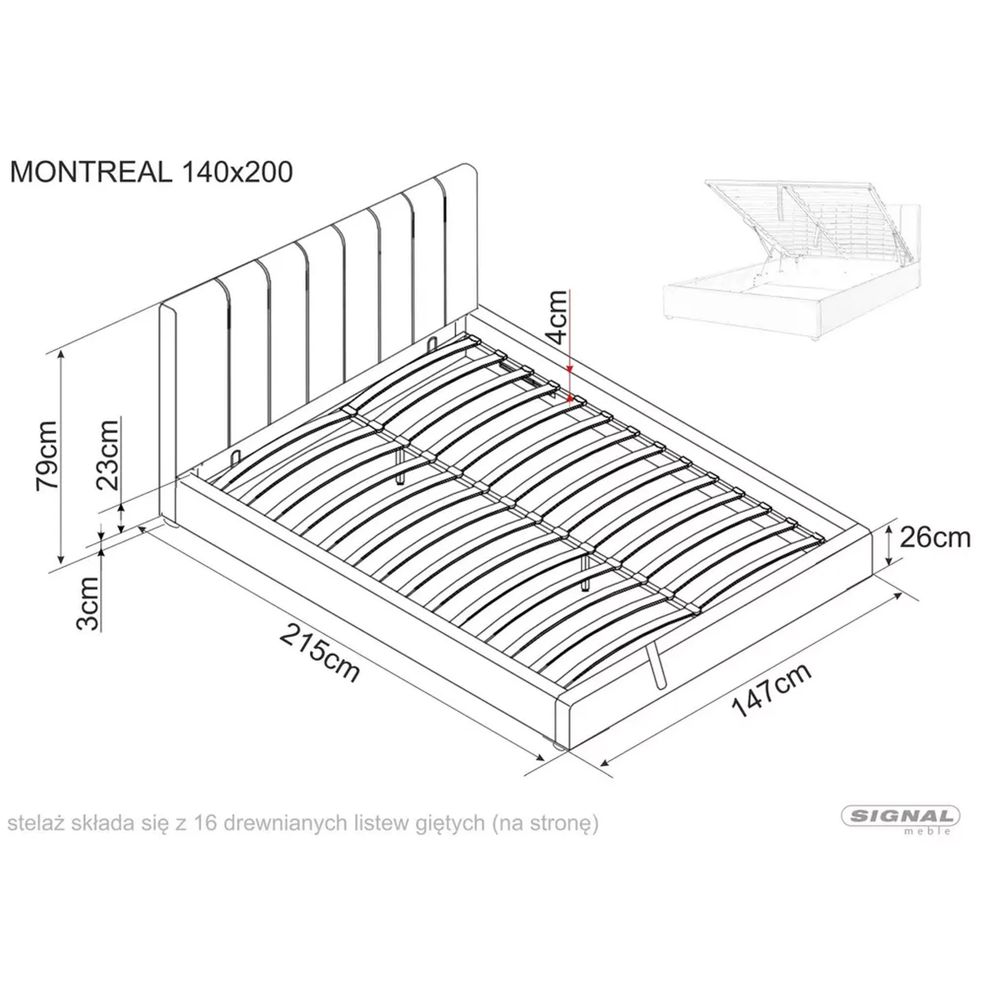 Pat MONTREAL 140x200, stofa catifelata bej - Bluvel 28, cu somiera si spatiu depozitare