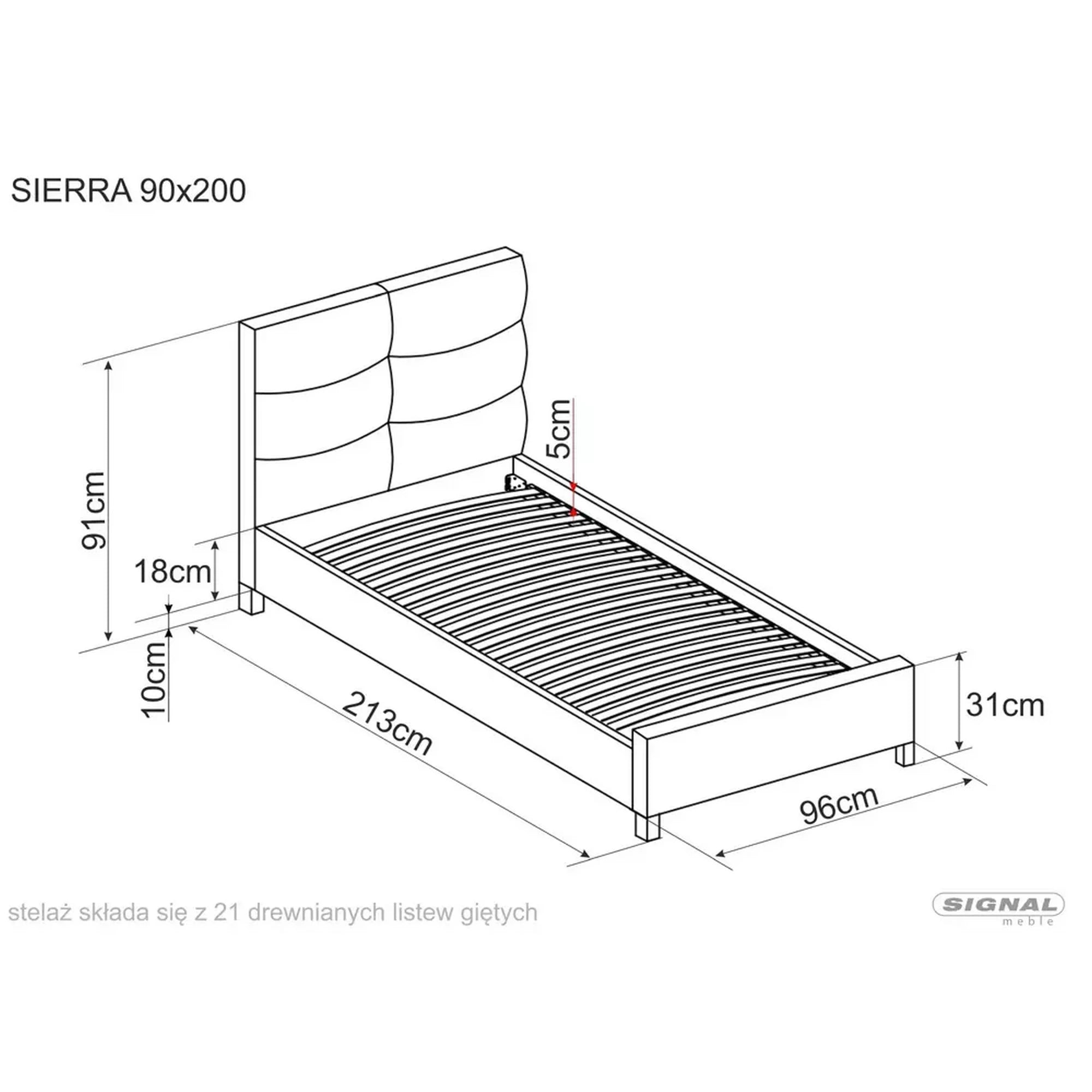 Pat o persoana tapitat SIERRA 90x200, stofa catifelata gri - Tap.192, cu somiera