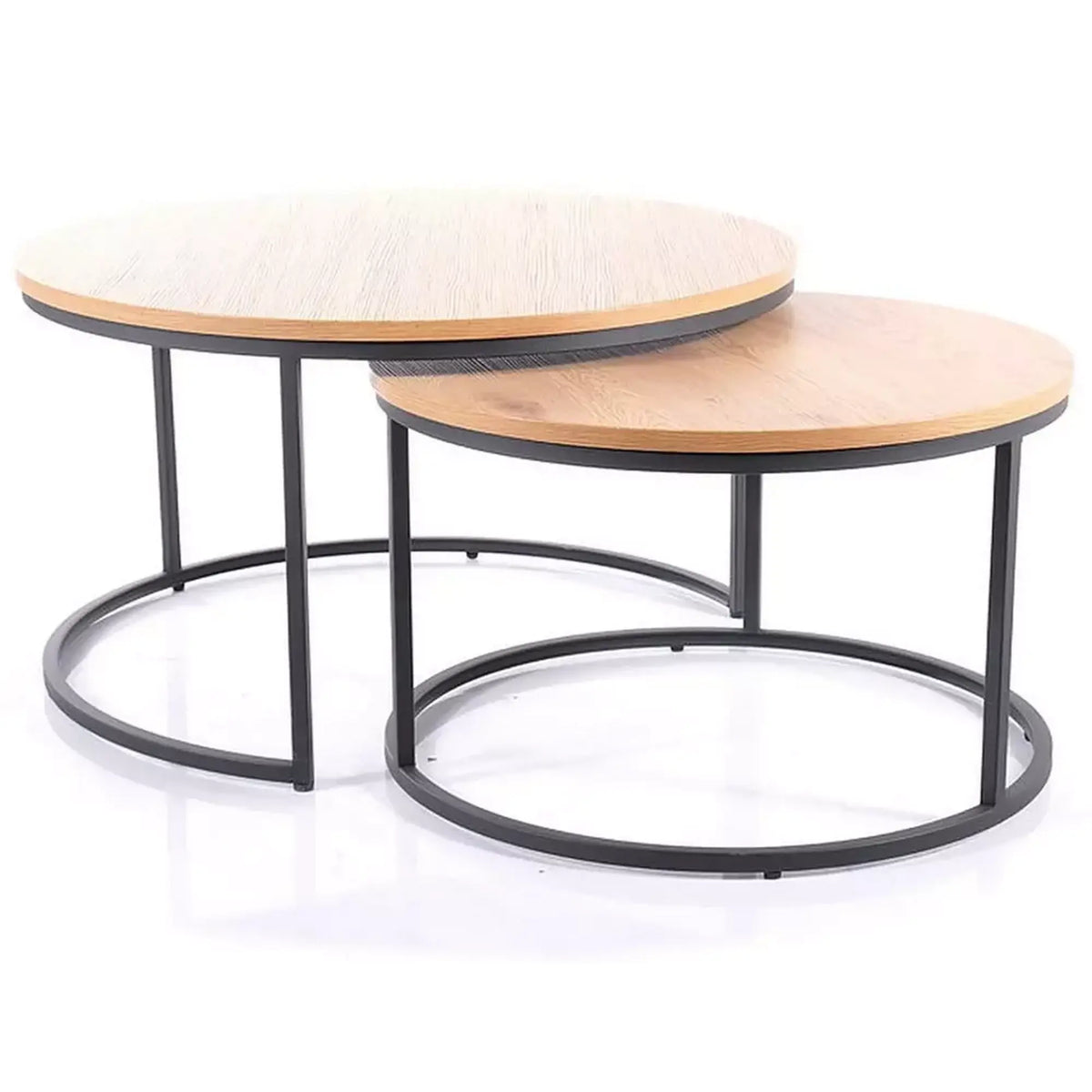 Set 2 masute cafea ATLANTA II, stejar/negru mat, PAL laminat/metal