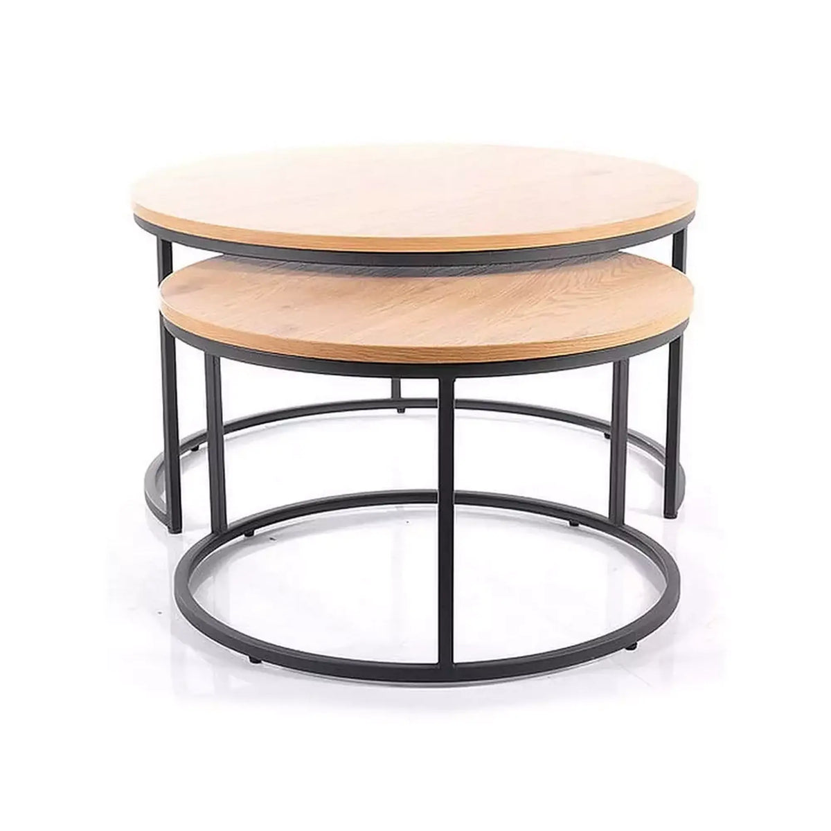 Set 2 masute cafea ATLANTA II, stejar/negru mat, PAL laminat/metal