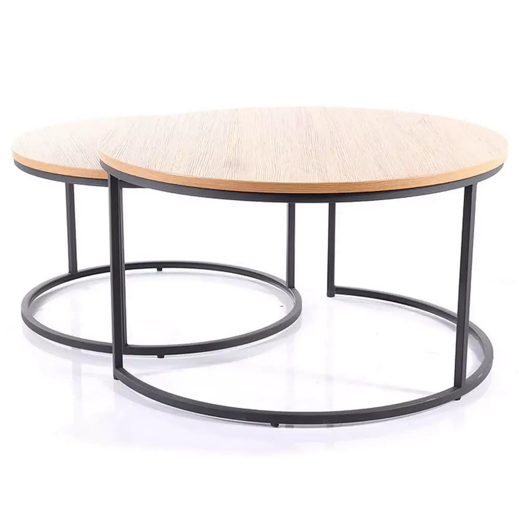 Set 2 masute cafea ATLANTA II, stejar/negru mat, PAL laminat/metal