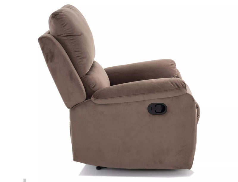 Fotoliu recliner SPENCER 1, cappuccino/negru, stofa catifelata/metal, 80x94/164x101 cm