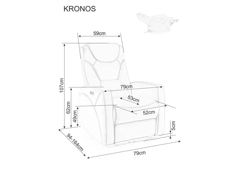 Fotoliu recliner KRONOS, stofa catifelata cappuccino - Bluvel 38, 79x94/160x107 cm