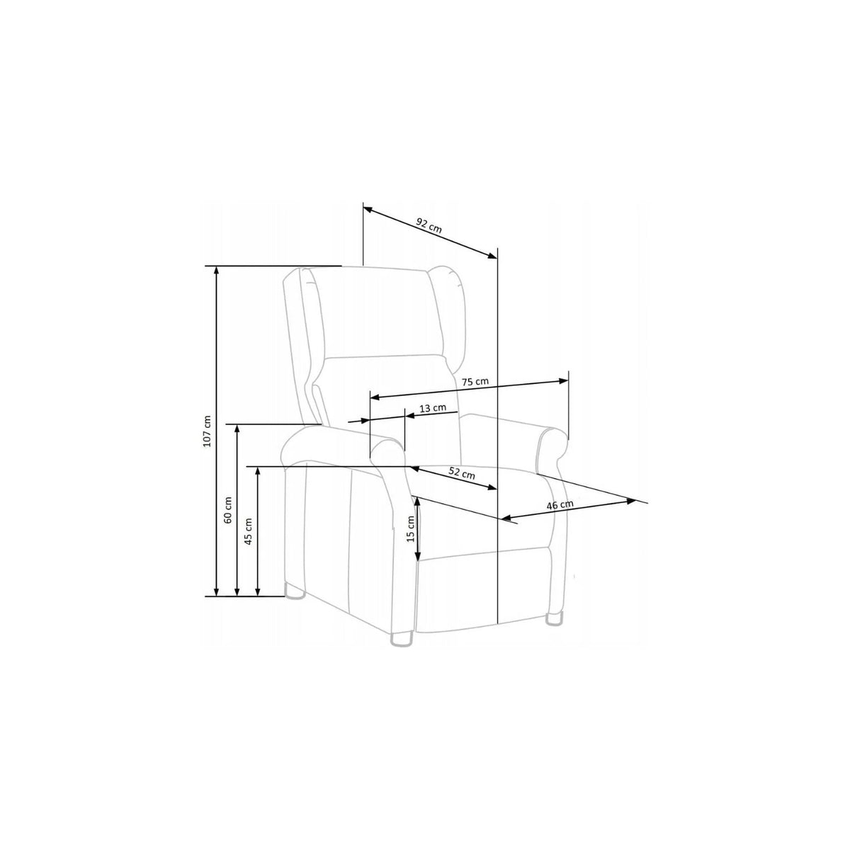 Fotoliu AGUSTIN 2, albastru inchis/negru, stofa/lemn, 75x92/160x83/107 cm