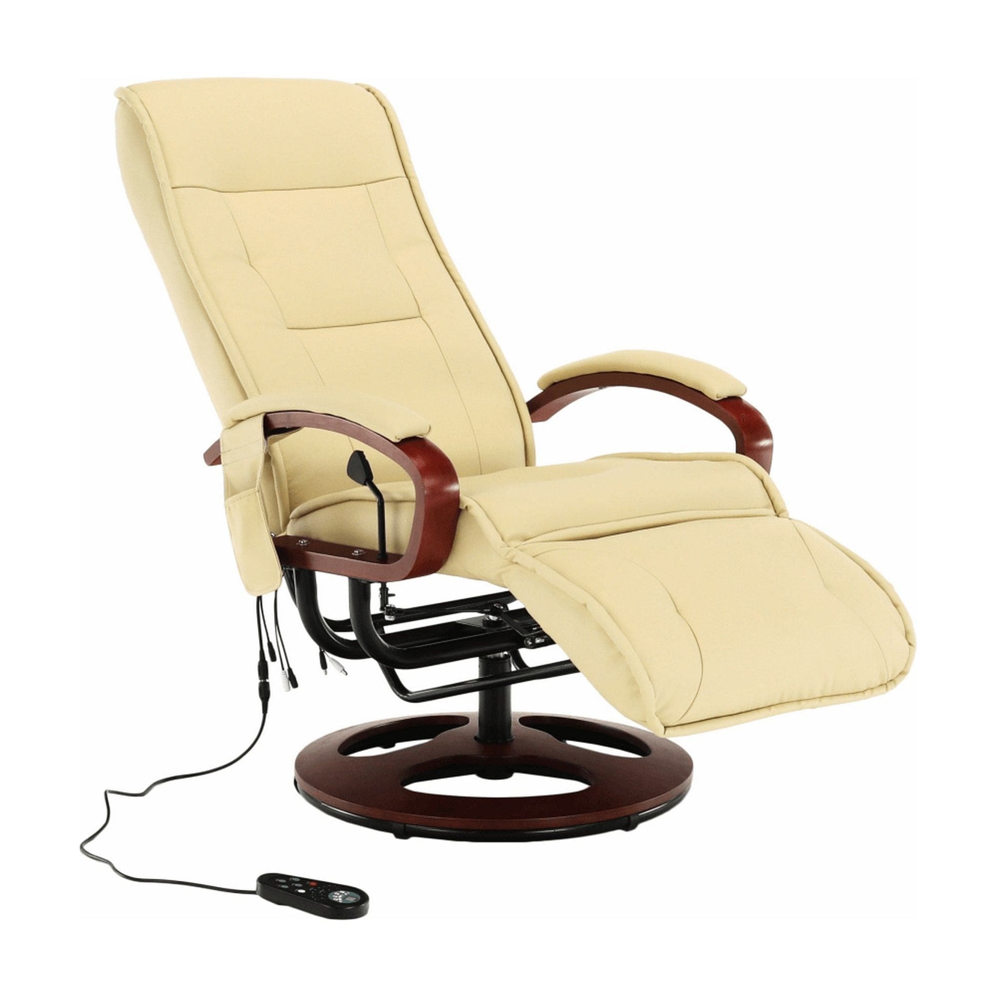 Fotoliu ARTUS 2, bej/cires, piele ecologica/lemn, 66x93x110 cm