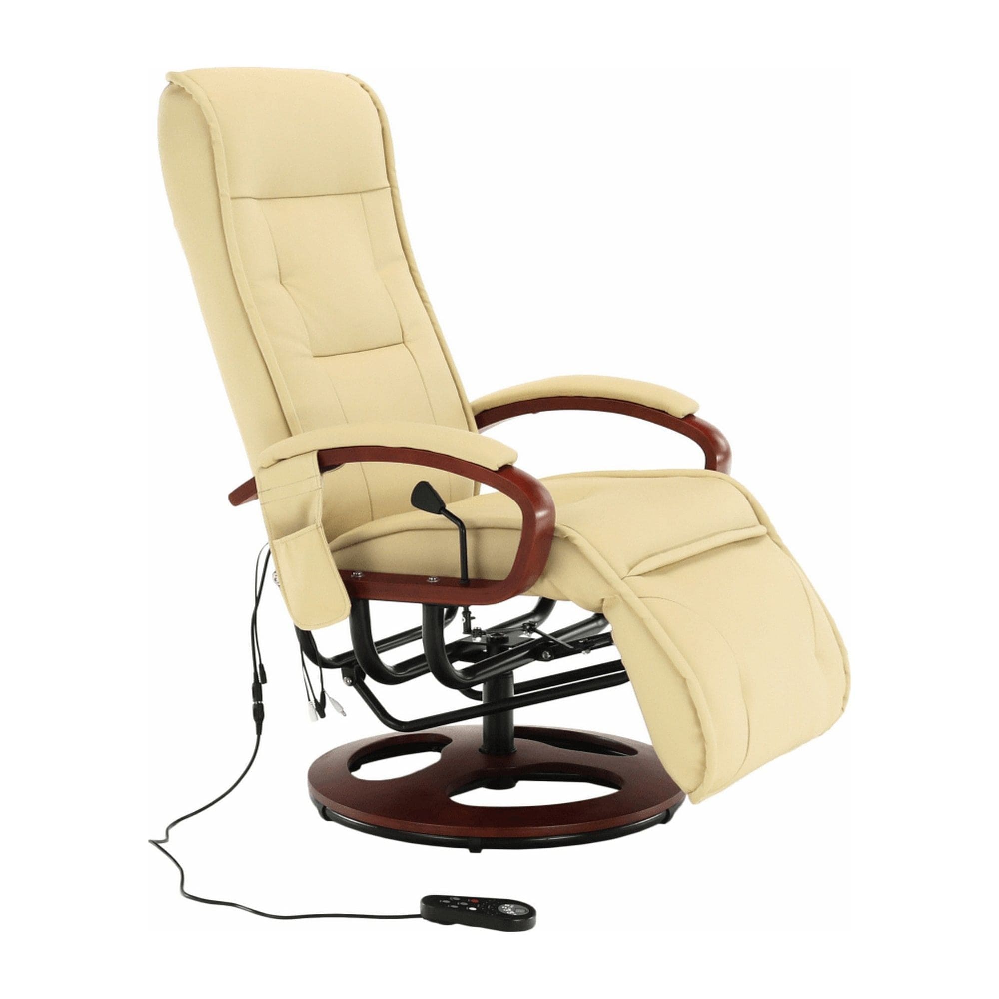 Fotoliu ARTUS 2, bej/cires, piele ecologica/lemn, 66x93x110 cm