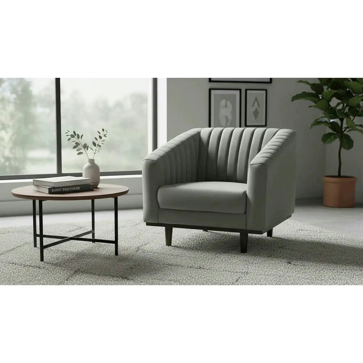 Fotoliu ASPREY, stofa catifelata gri - Bluvel 14, 83x85x78 cm