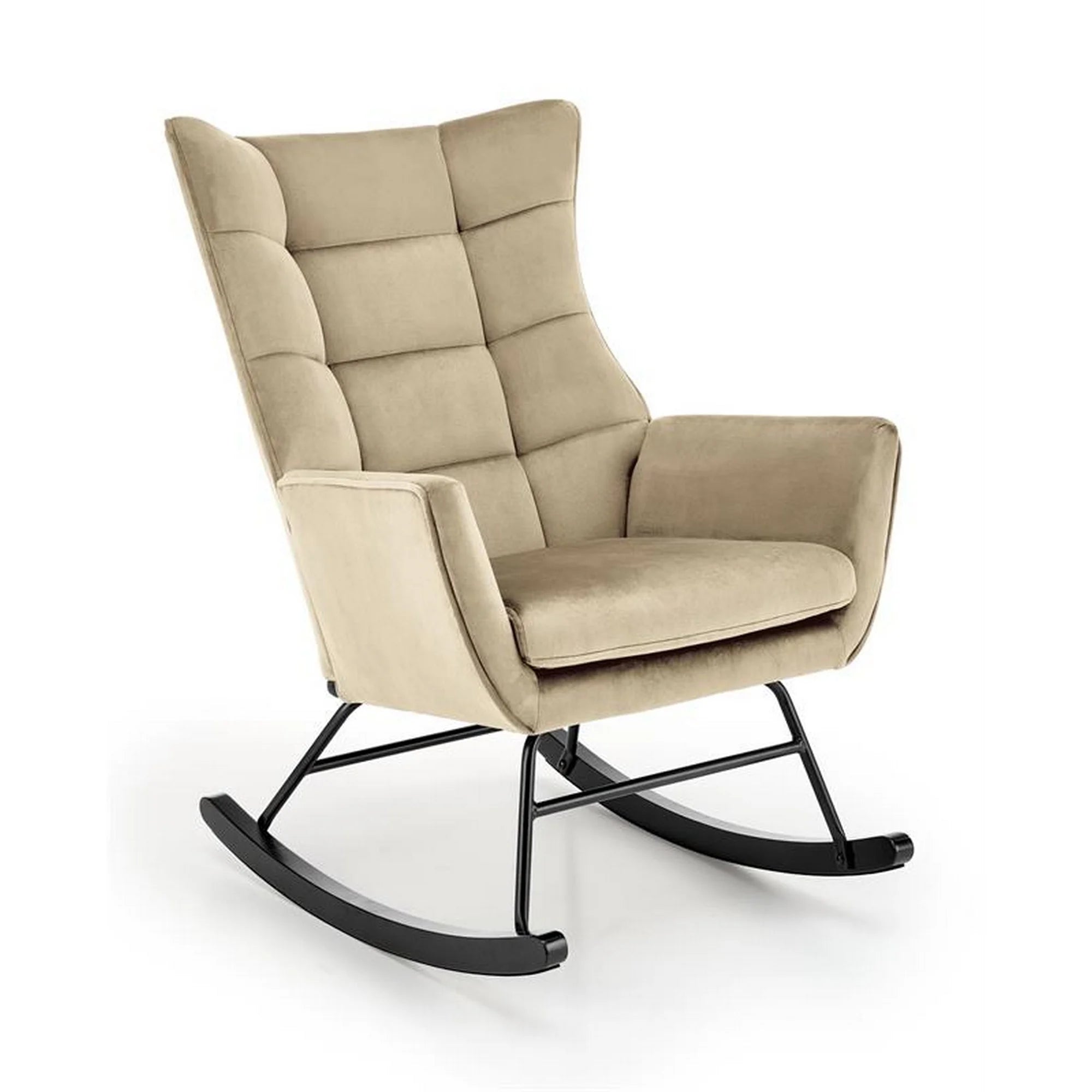 Fotoliu balansoar BAZALTO, bej/negru, stofa catifelata, 70x90x92 cm