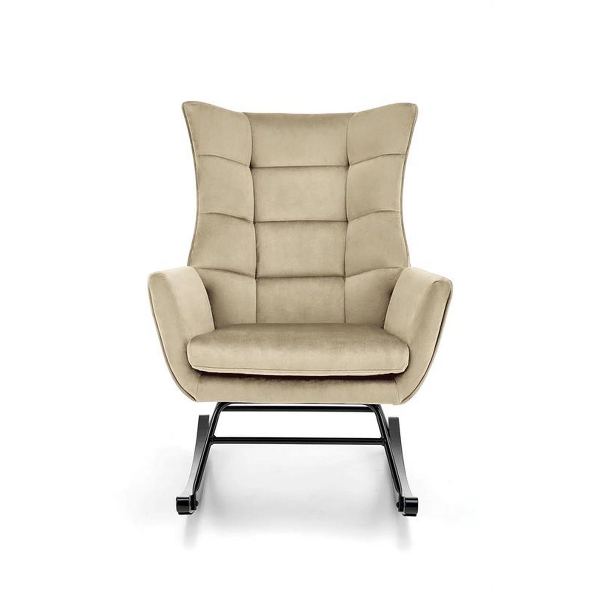 Fotoliu balansoar BAZALTO, bej/negru, stofa catifelata, 70x90x92 cm