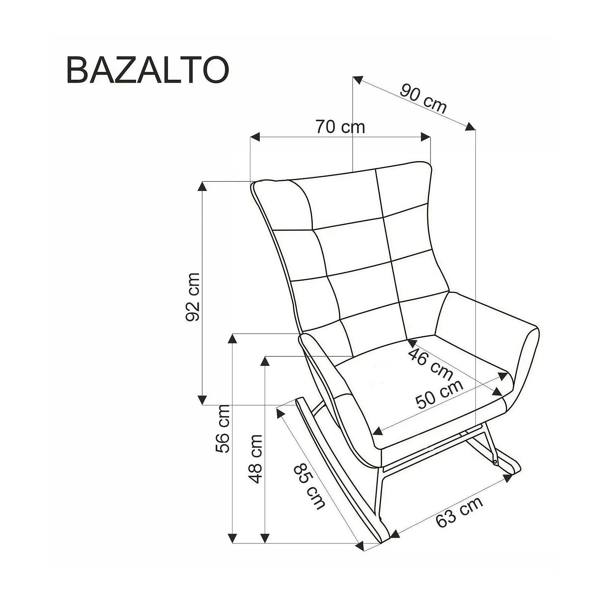 Fotoliu balansoar BAZALTO, negru, stofa catifelata, 70x90x92 cm