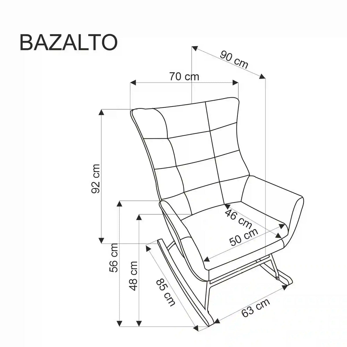 Scaun balansoar tapitat BAZALTO, verde/negru, stofa catifelata, 70x90x92 cm