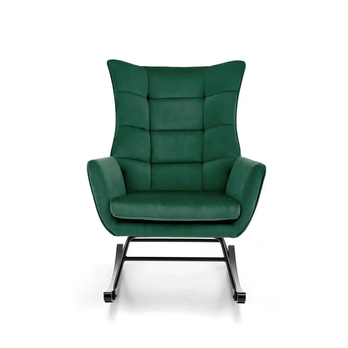 Scaun balansoar tapitat BAZALTO, verde/negru, stofa catifelata, 70x90x92 cm