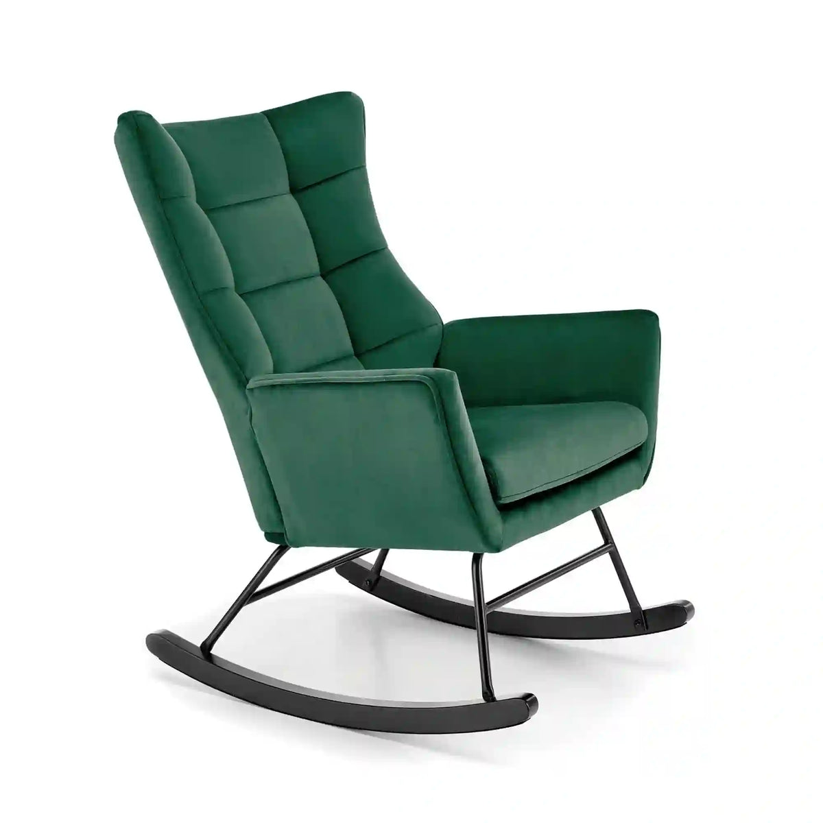 Scaun balansoar tapitat BAZALTO, verde/negru, stofa catifelata, 70x90x92 cm