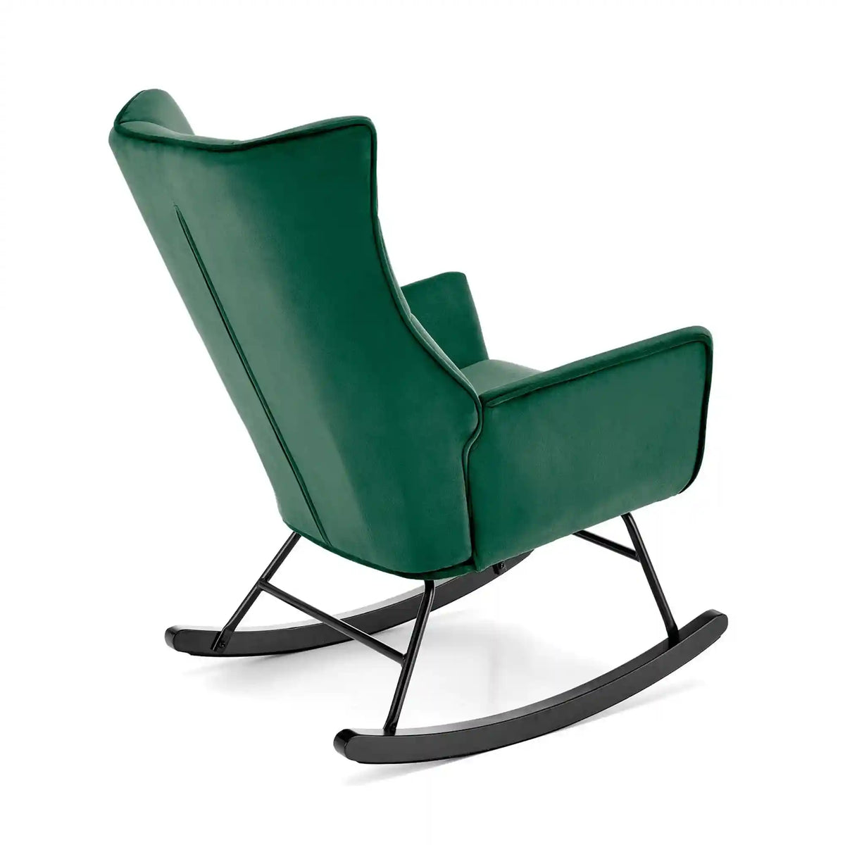 Scaun balansoar tapitat BAZALTO, verde/negru, stofa catifelata, 70x90x92 cm