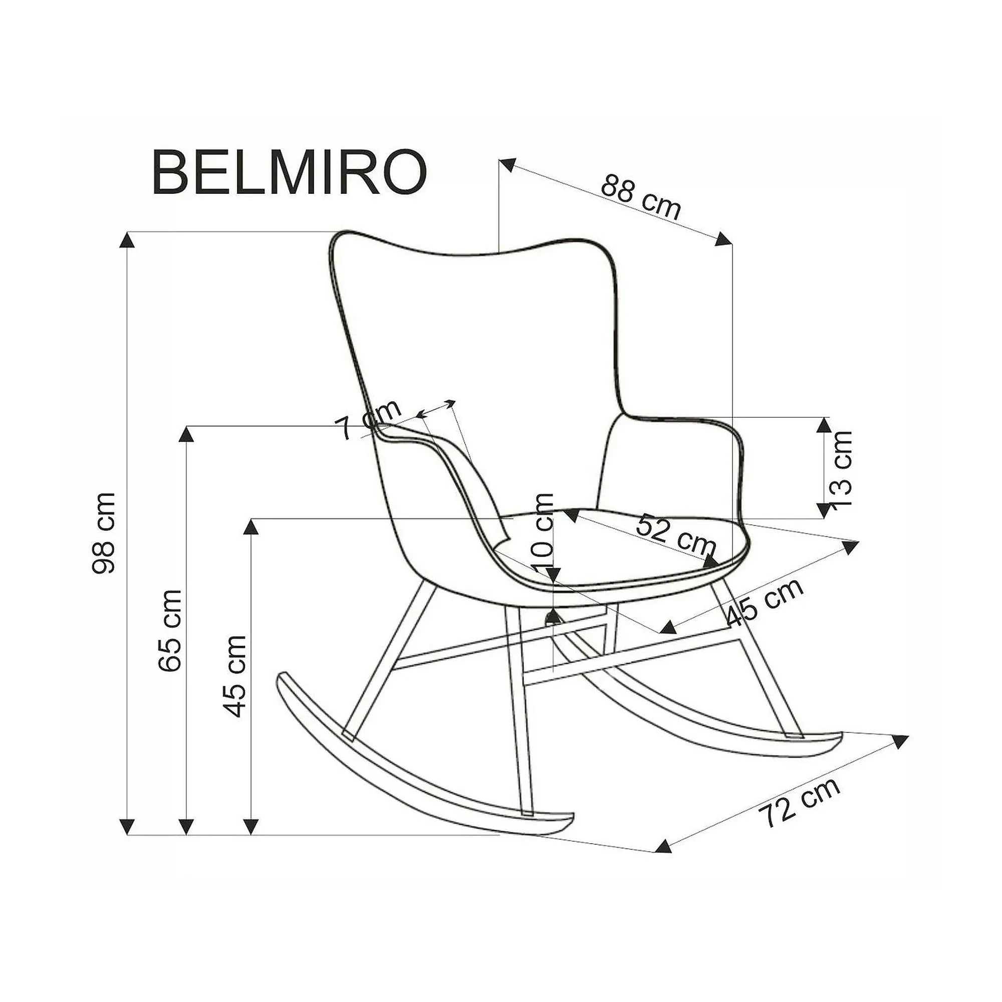 Fotoliu balansoar BELMIRO, gri/negru/stejar, stofa catifelata/metal/lemn, 72x88x98 cm
