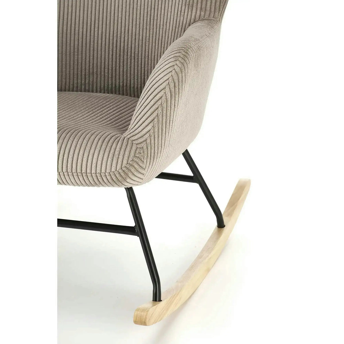Fotoliu balansoar BELMIRO, gri/negru/stejar, stofa catifelata/metal/lemn, 72x88x98 cm