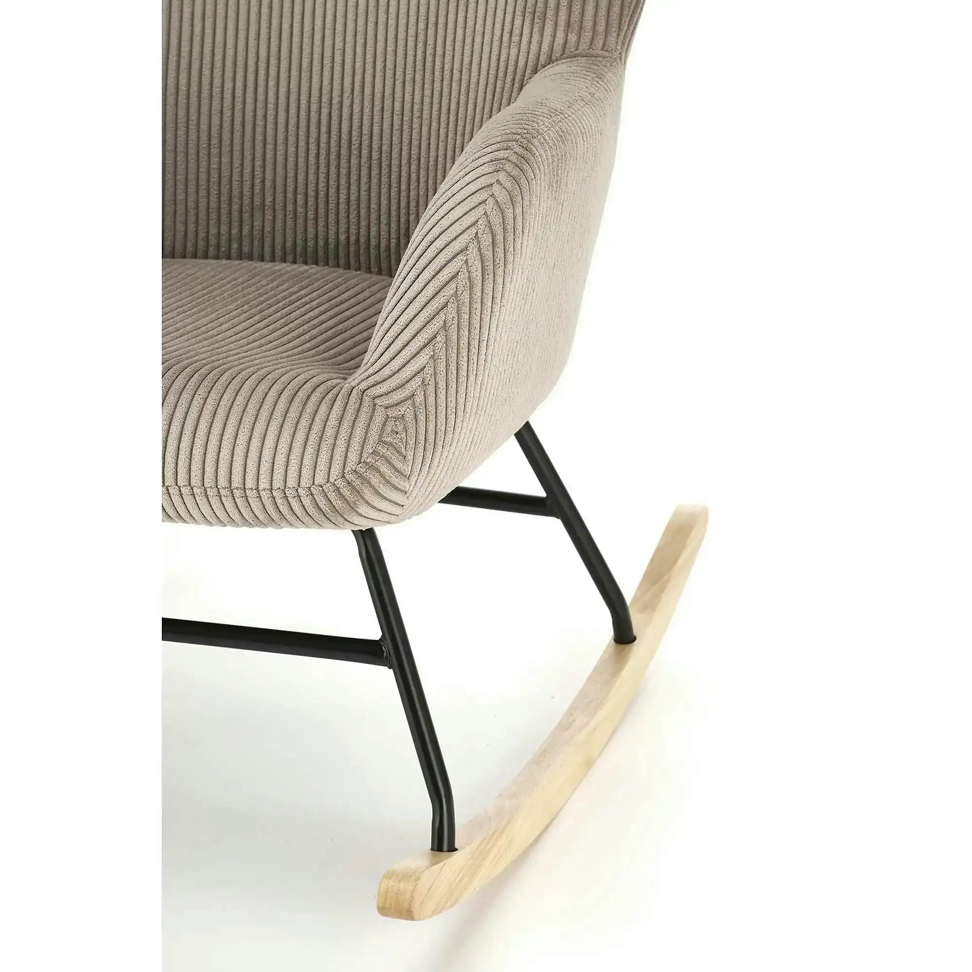 Fotoliu balansoar BELMIRO, gri/negru/stejar, stofa catifelata/metal/lemn, 72x88x98 cm