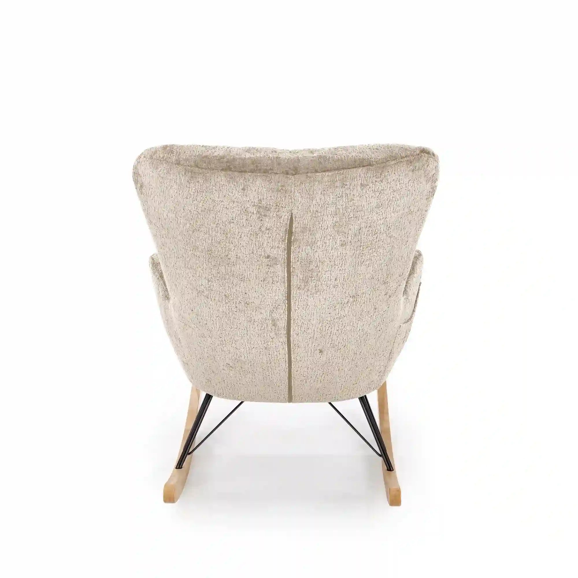 Fotoliu balansoar CASTRO, bej/negru/stejar, stofa catifelata/metal/lemn, 77x106x92 cm