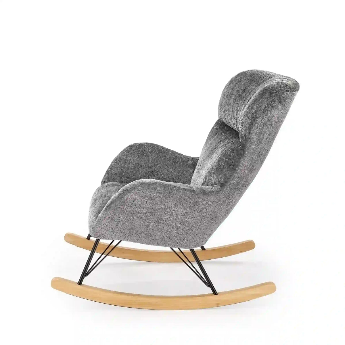 Fotoliu balansoar CASTRO, gri/negru/stejar, stofa catifelata/metal/lemn, 77x106x92 cm