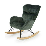 Fotoliu balansoar CASTRO, verde/negru/stejar, stofa catifelata/metal/lemn, 77x106x92 cm
