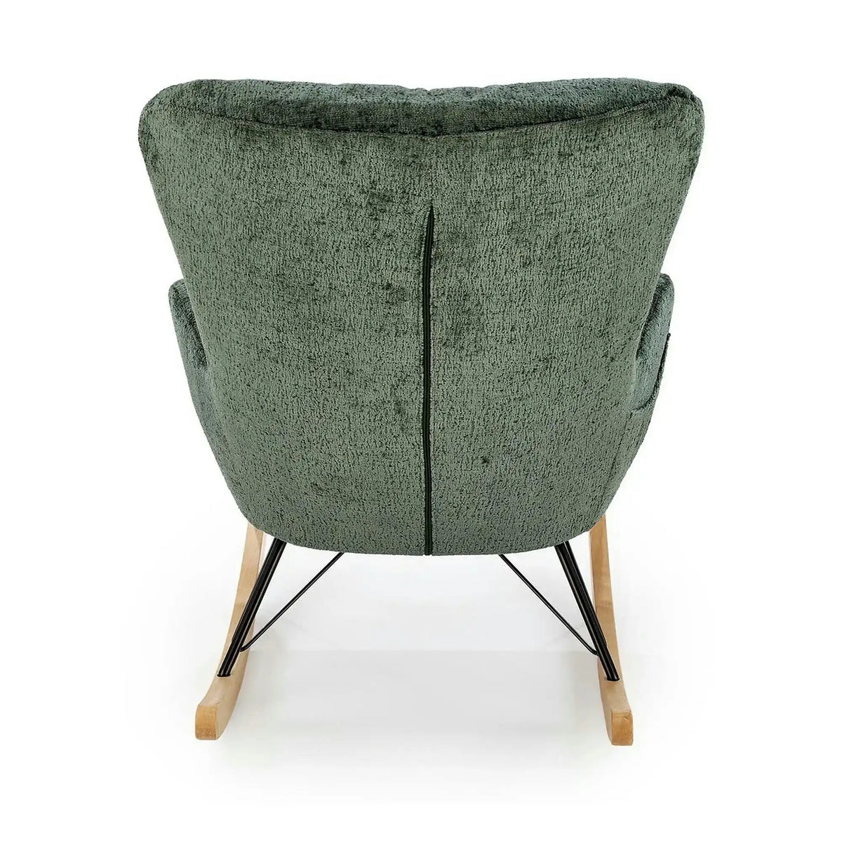 Fotoliu balansoar CASTRO, verde/negru/stejar, stofa catifelata/metal/lemn, 77x106x92 cm