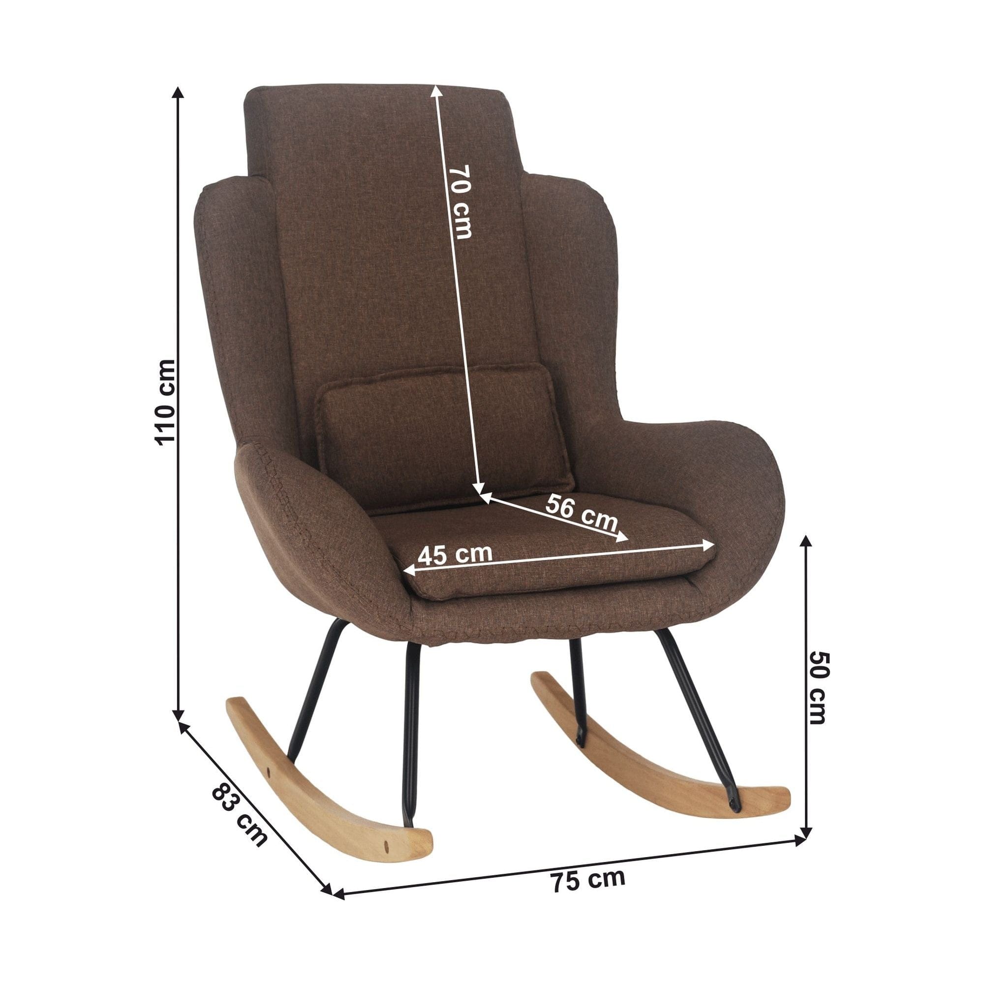 Fotoliu balansoar HARPER, metal/lemn/stofa clasica maro/stejar, 75x83x110 cm
