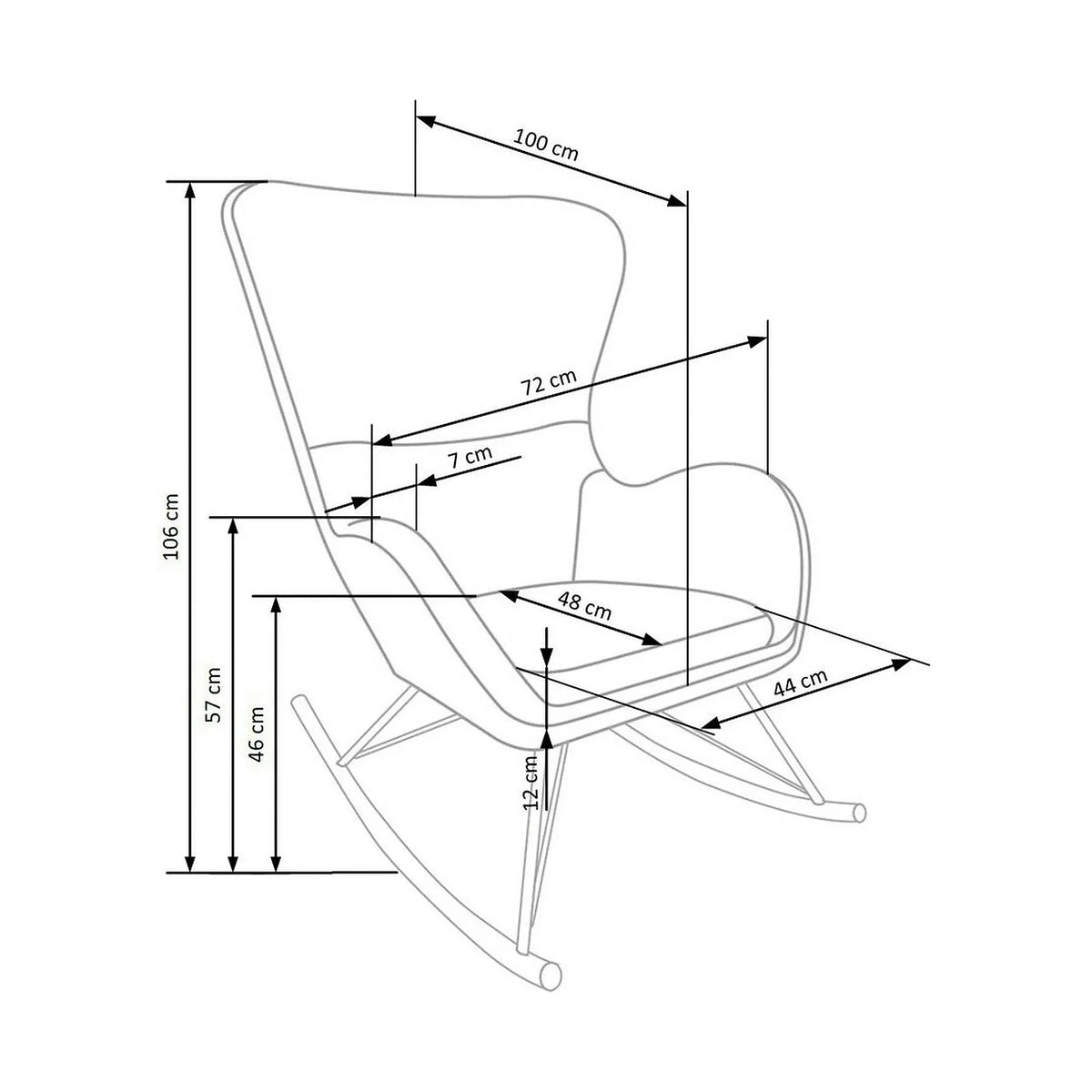 Fotoliu balansoar LIBERTO 2, crem/negru, stofa buclata/lemn, 72x100x106 cm