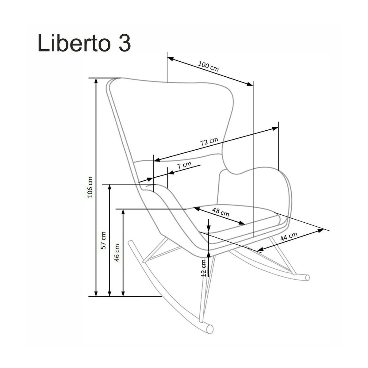 Fotoliu balansoar LIBERTO 3, alb/negru, stofa buclata/otel, 72x100x106 cm