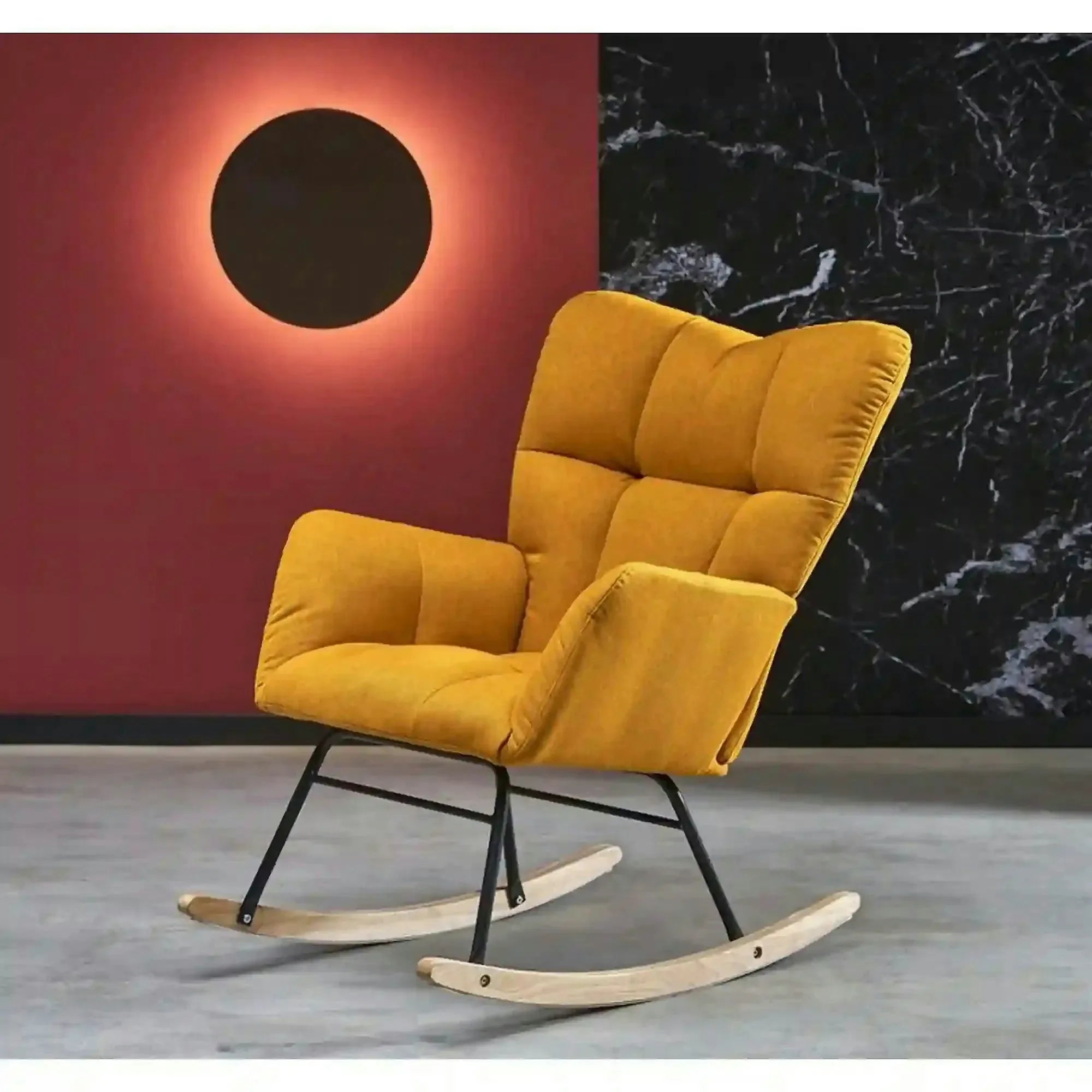 Fotoliu balansoar VASCO, stofa clasica galben mustar - Nea 66, 70x97x94 cm
