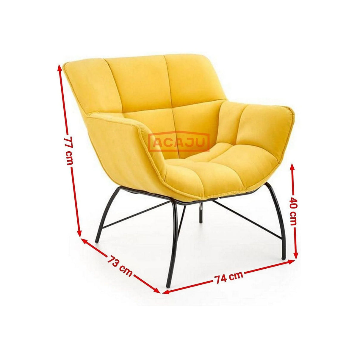 Fotoliu BELTON, galben/negru, stofa catifelata/otel, 74x73x78 cm