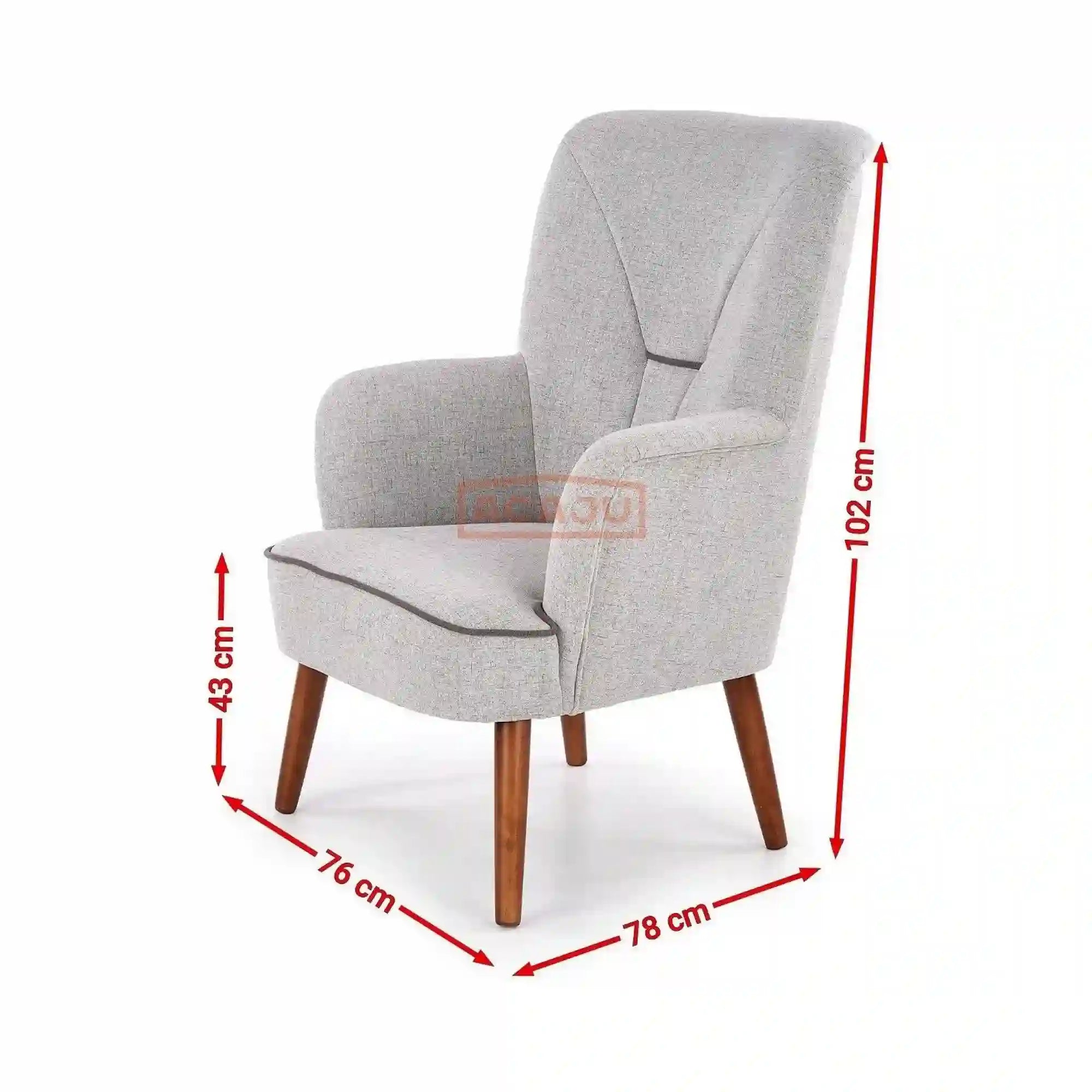 Fotoliu BISHOP, gri deschis/nuc, stofa/lemn, 76x78x102 cm