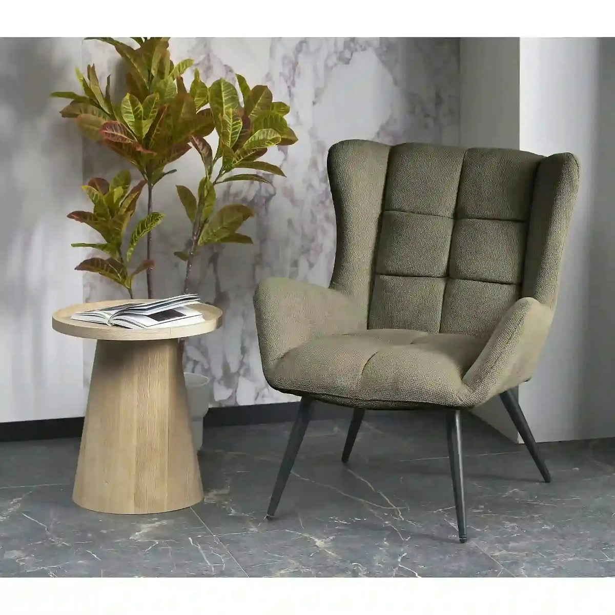 Fotoliu BYRON, stofa clasica verde olive - Vardo 74, 75x85x92 cm