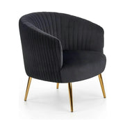 Fotoliu cafenea CROWN, negru/auriu, stofa catifelata/otel, 78x72x80 cm