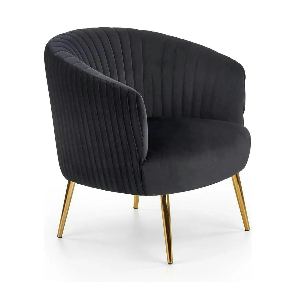 Fotoliu cafenea CROWN, negru/auriu, stofa catifelata/otel, 78x72x80 cm