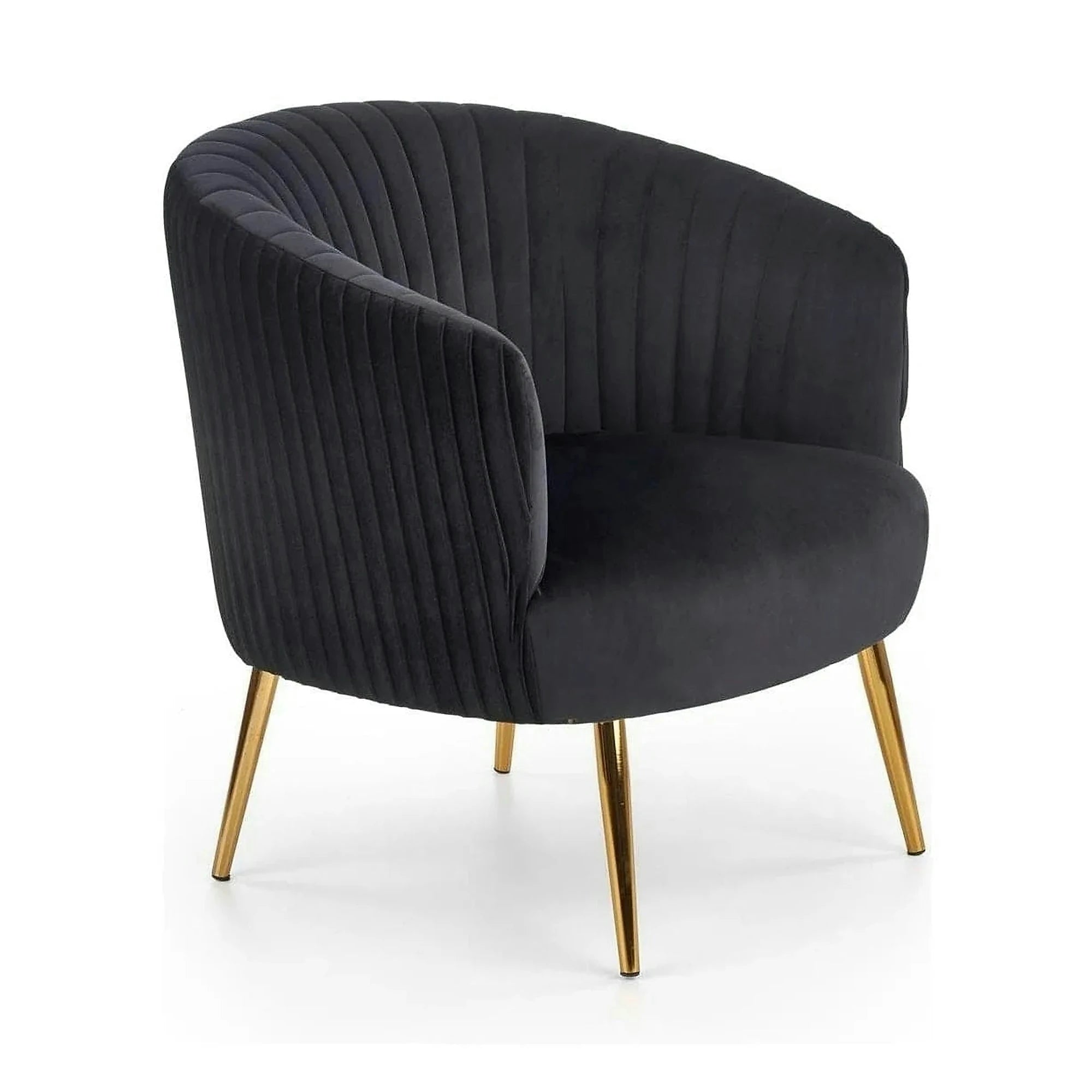Fotoliu cafenea CROWN, negru/auriu, stofa catifelata/otel, 78x72x80 cm