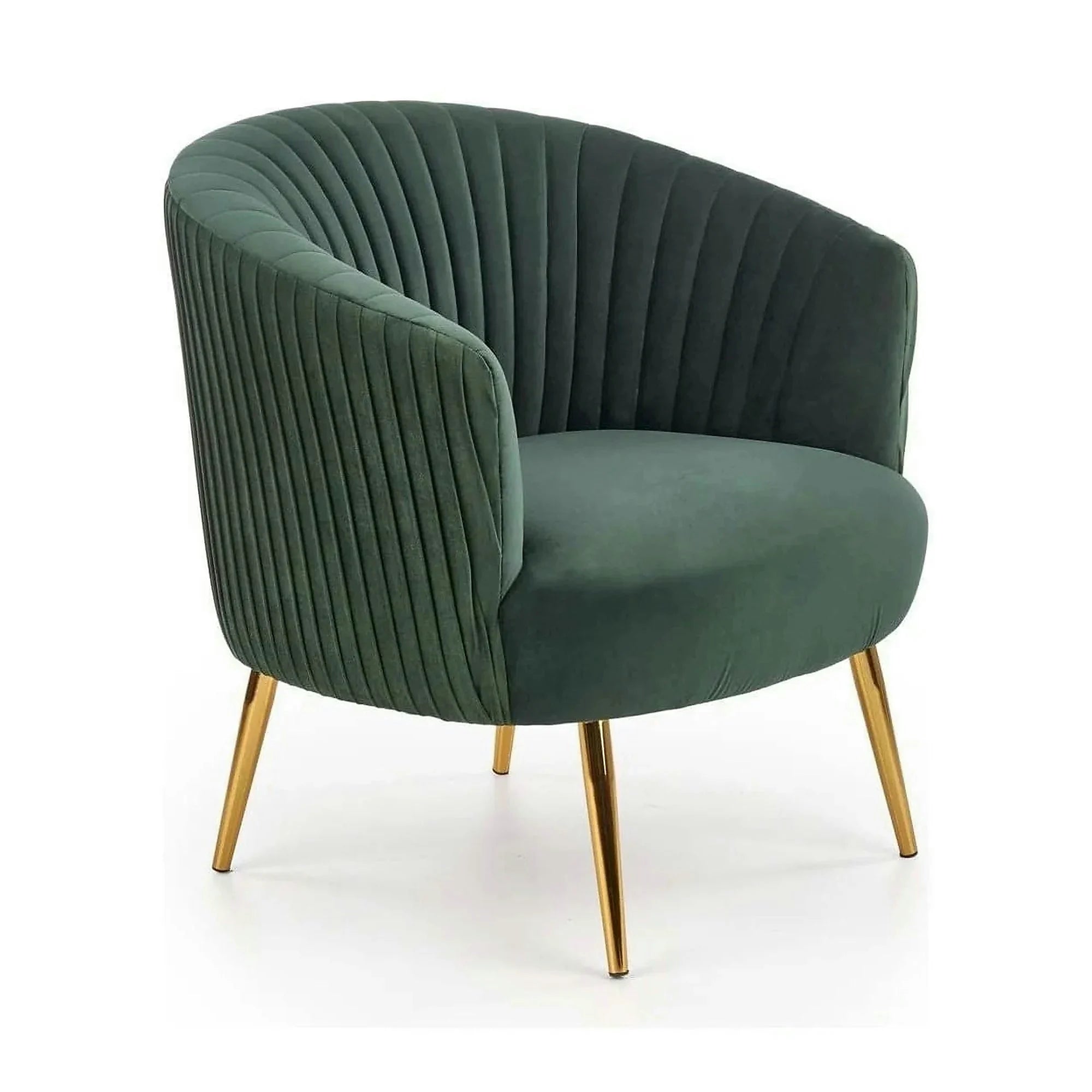 Fotoliu cafenea CROWN, verde inchis/auriu, stofa catifelata/otel, 78x72x80 cm