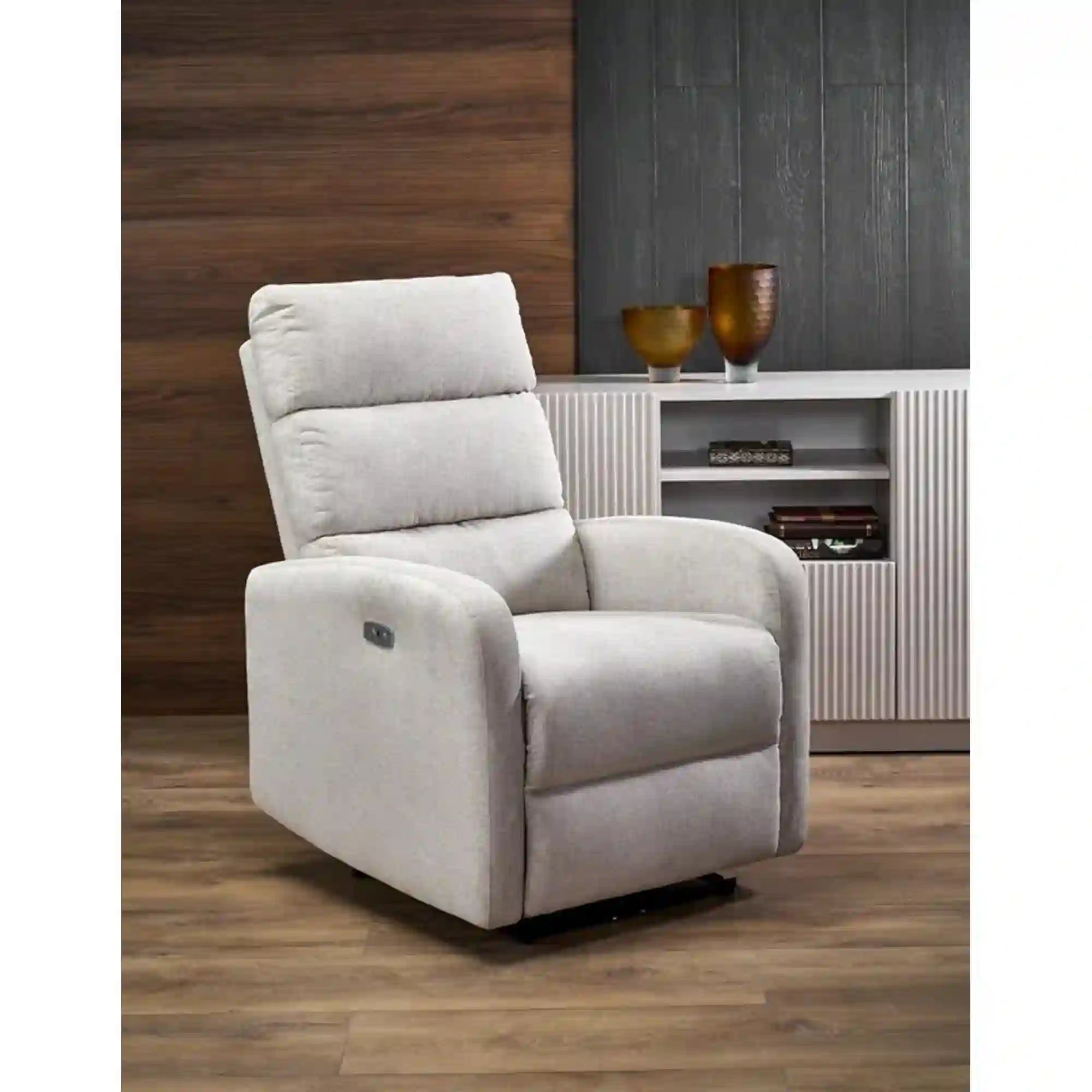 Fotoliu CARINIO, bej deschis/negru, stofa clasica/metal, 75x95/165x87/107 cm