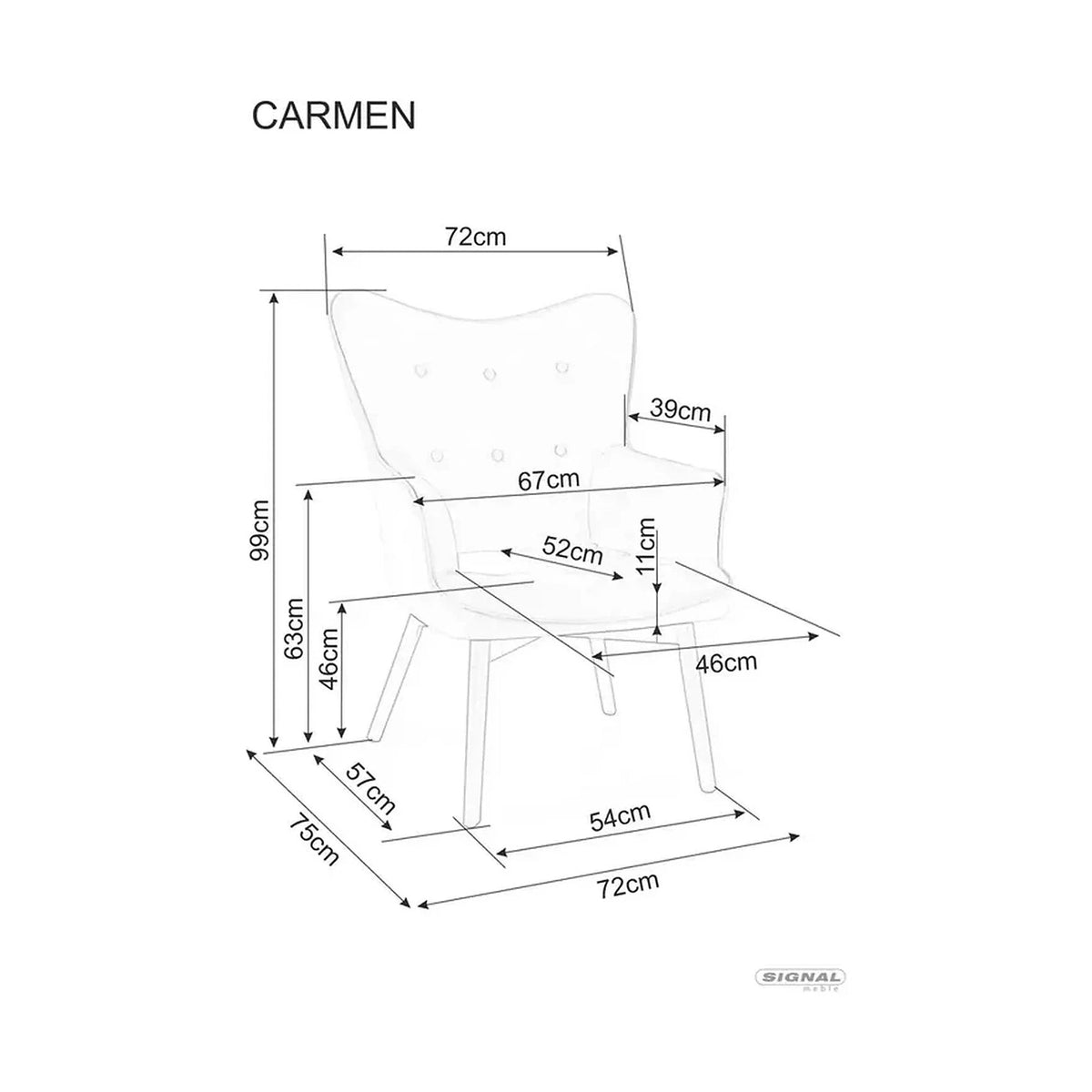 Fotoliu CARMEN, stofa catifelata gri inchis - Bluvel 14, 72x75x99 cm