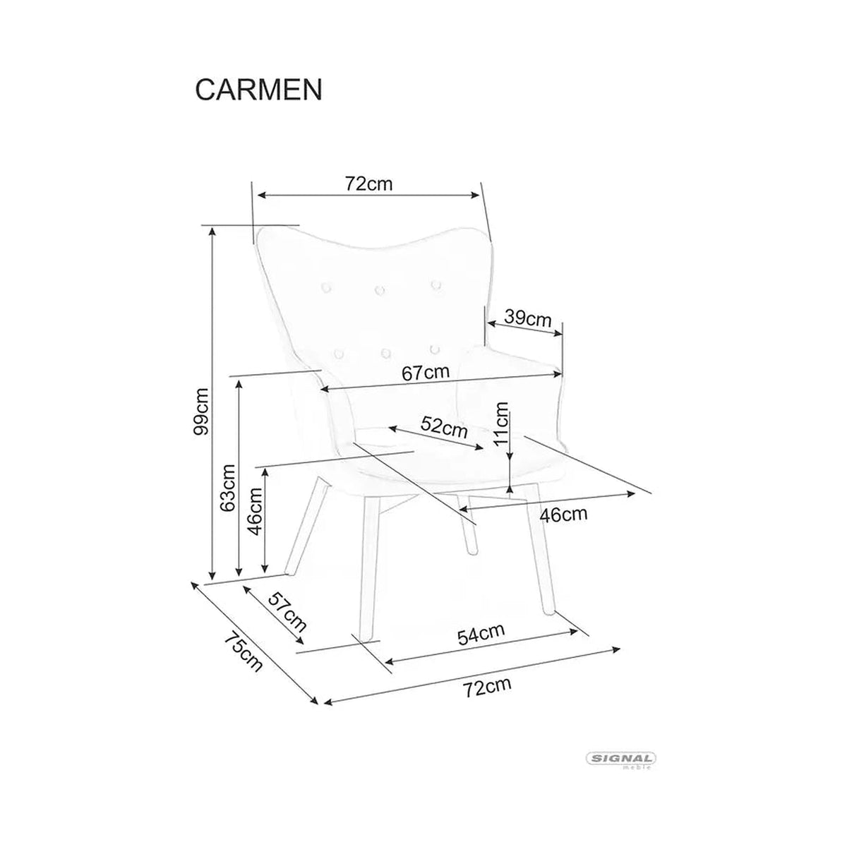 Fotoliu CARMEN, stofa catifelata verde olive - Bluvel 77, 72x75x99 cm
